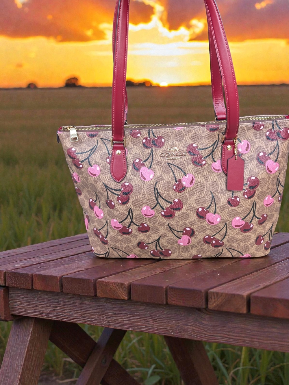 Coach Gallery Tote in Signature Canvas with Cherry Print (NWT) - Picture 2 of 9